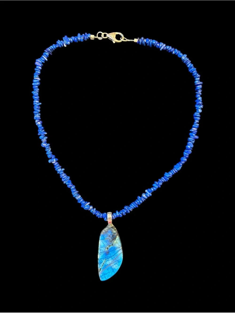 Handcrafted Beaded Necklace with Pendant deep blue lapis beads